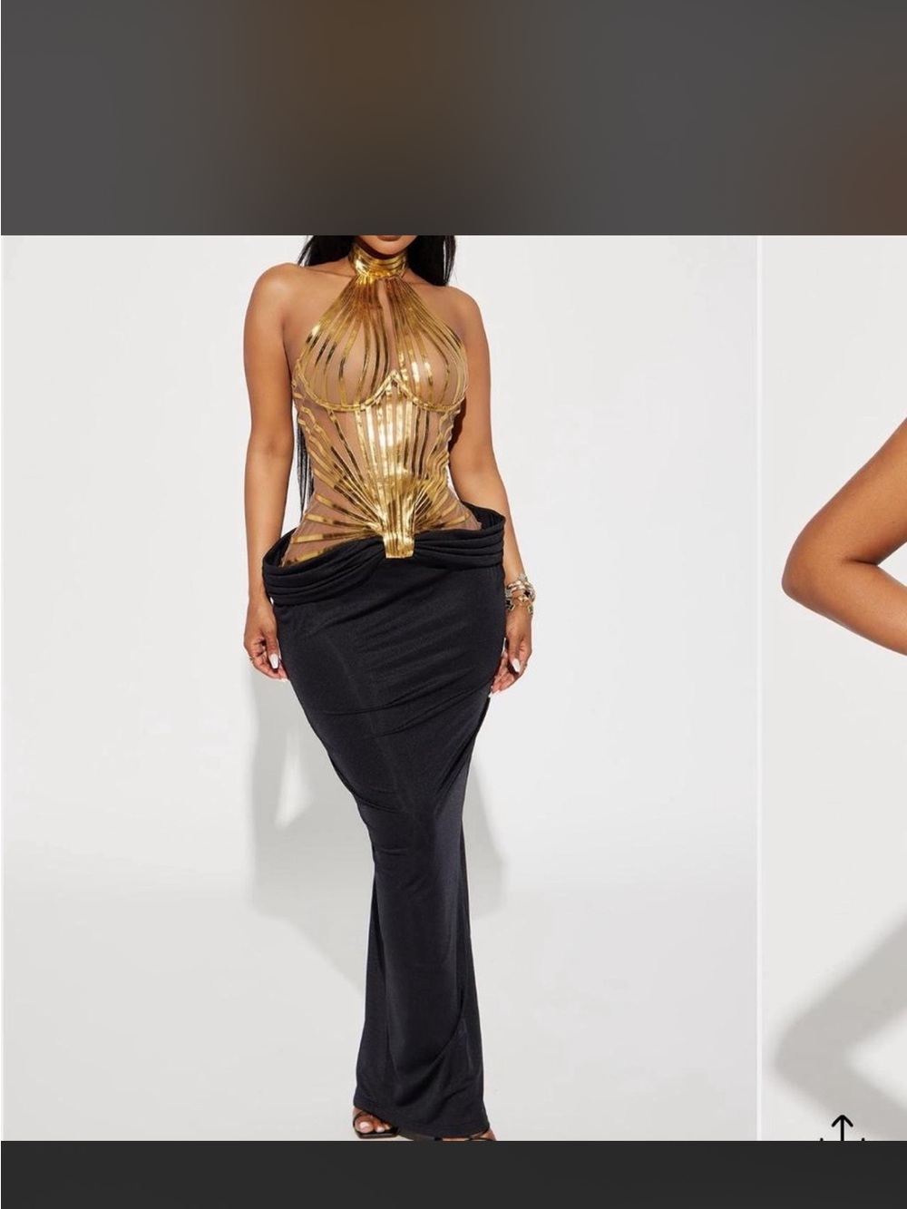 Gold and Black Draped Maxi Skirt - Women